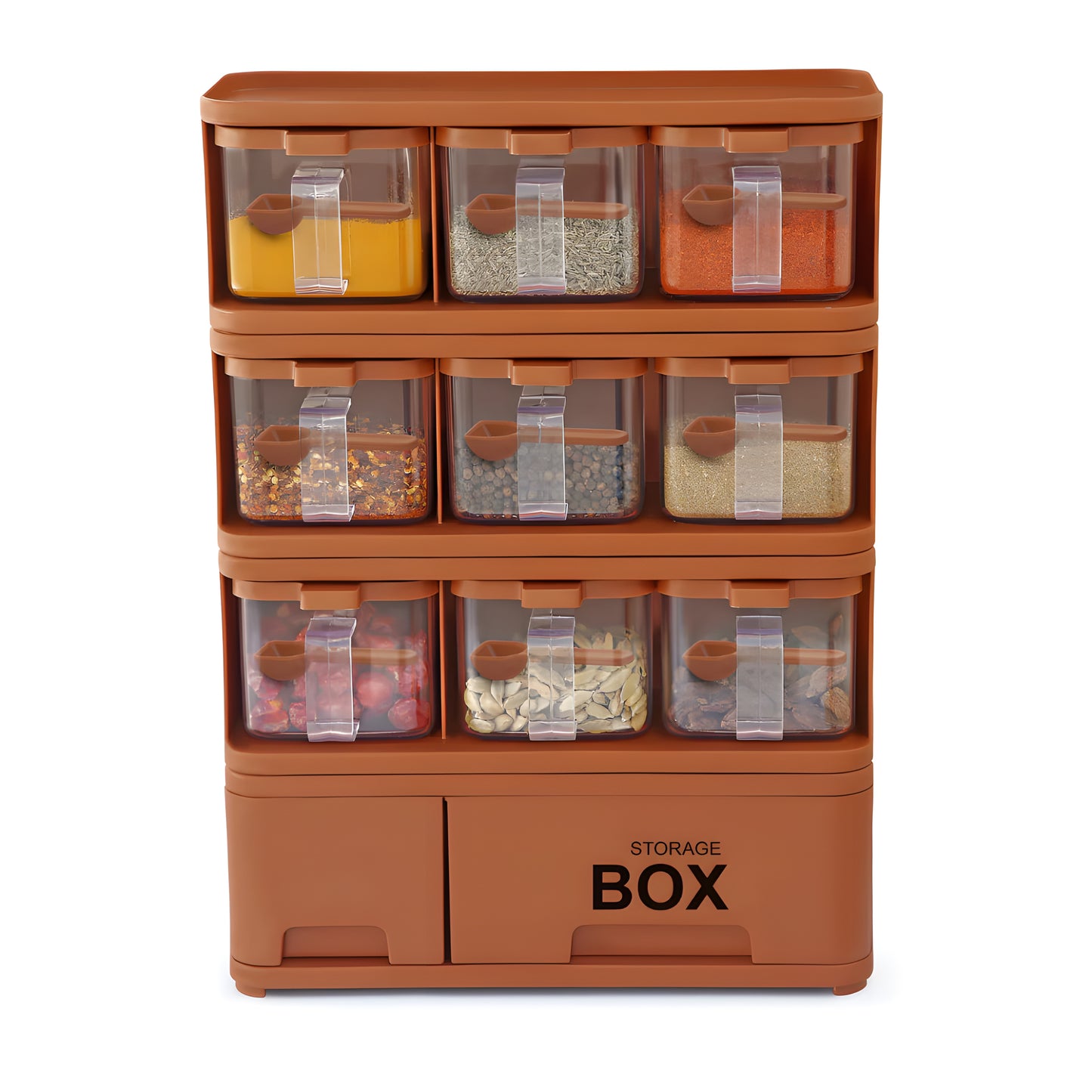 Masala Box & Spice Rack With 9 Spice Jars And Spoons