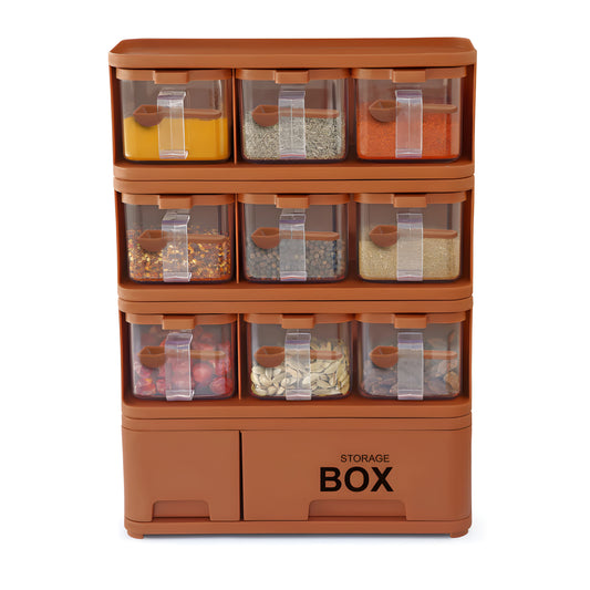 Premium 9-Compartment Masala Box & Spice Storage Organizer