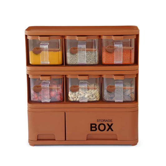 Premium 6-Compartment Masala Box & Spice Storage Organizer