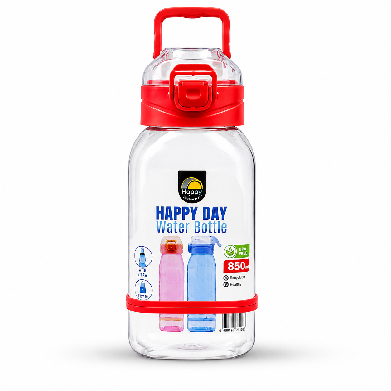 850ml Happy Day Water Bottle with Straw & Carry Handle