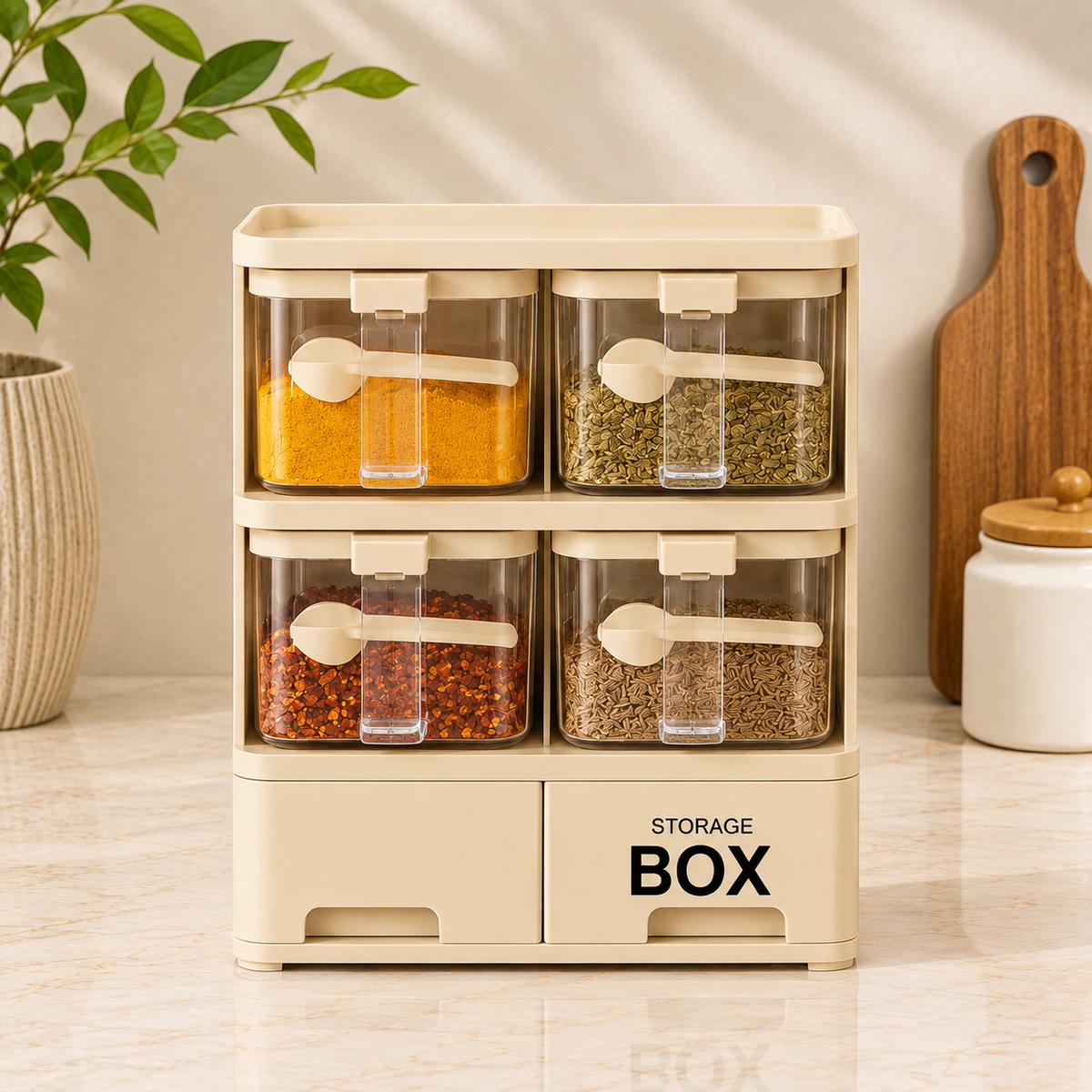 Premium 4-Compartment Spice & Kitchen Storage Box