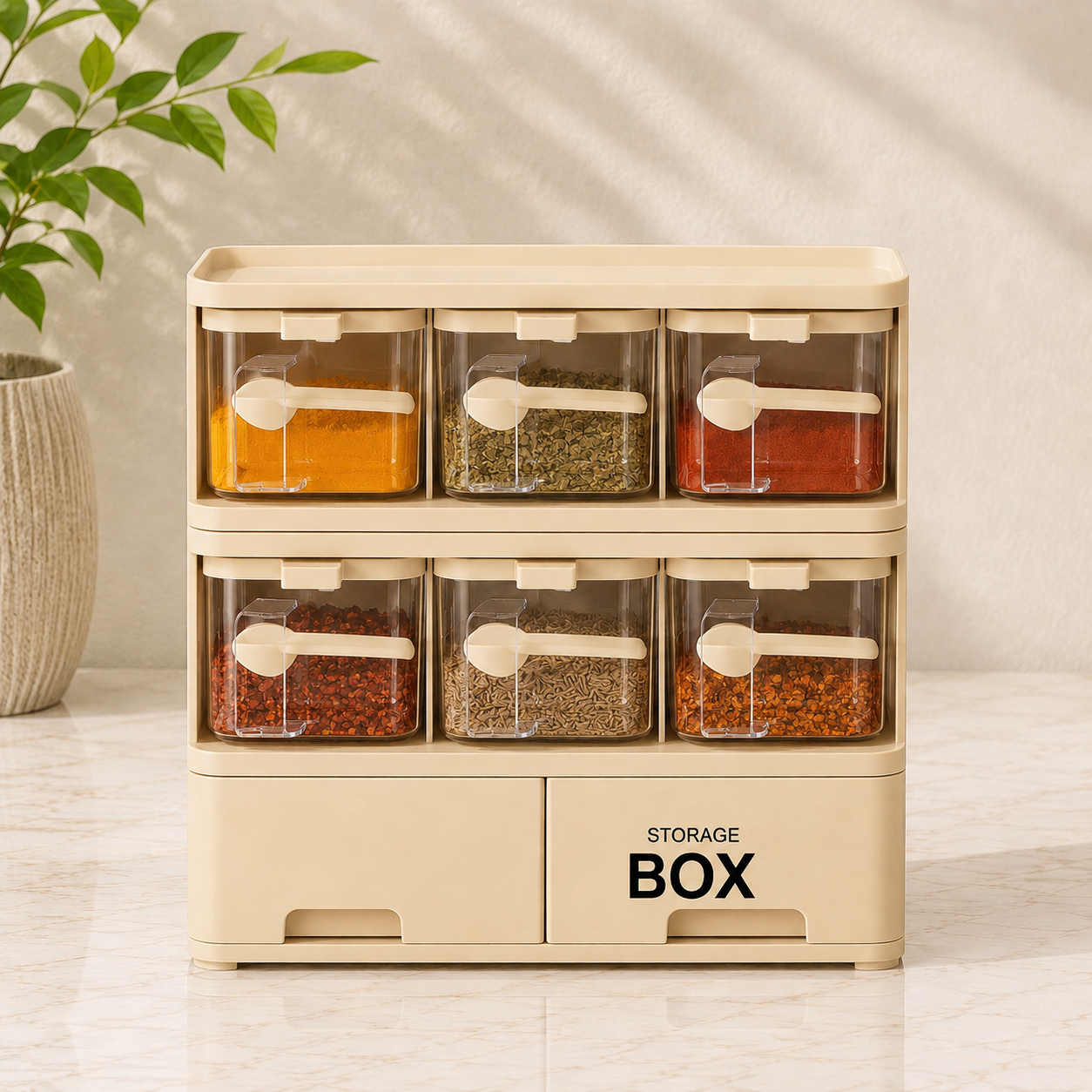 Premium 6-Compartment Masala Box & Spice Storage Organizer