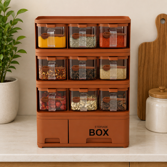 Premium 9-Compartment Masala Box & Spice Storage Organizer