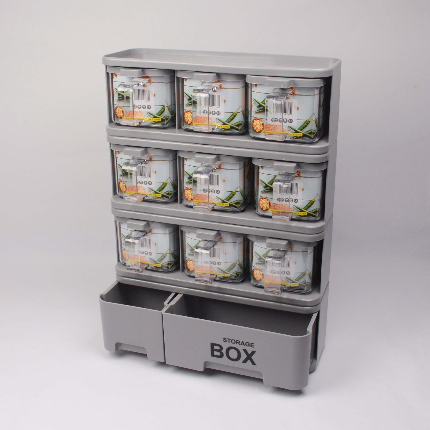 Masala Box & Spice Rack With 9 Spice Jars And Spoons