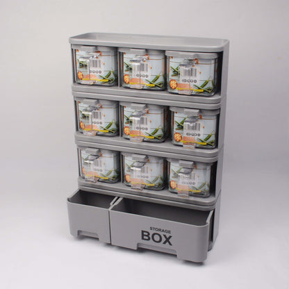 Masala Box & Spice Rack With 9 Spice Jars And Spoons