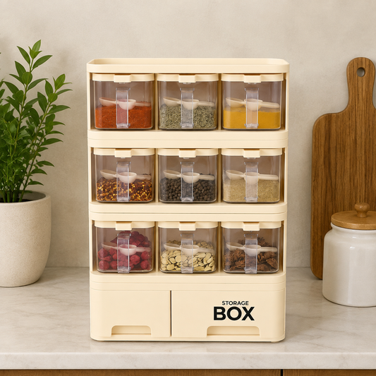 Premium 9-Compartment Masala Box & Spice Storage Organizer
