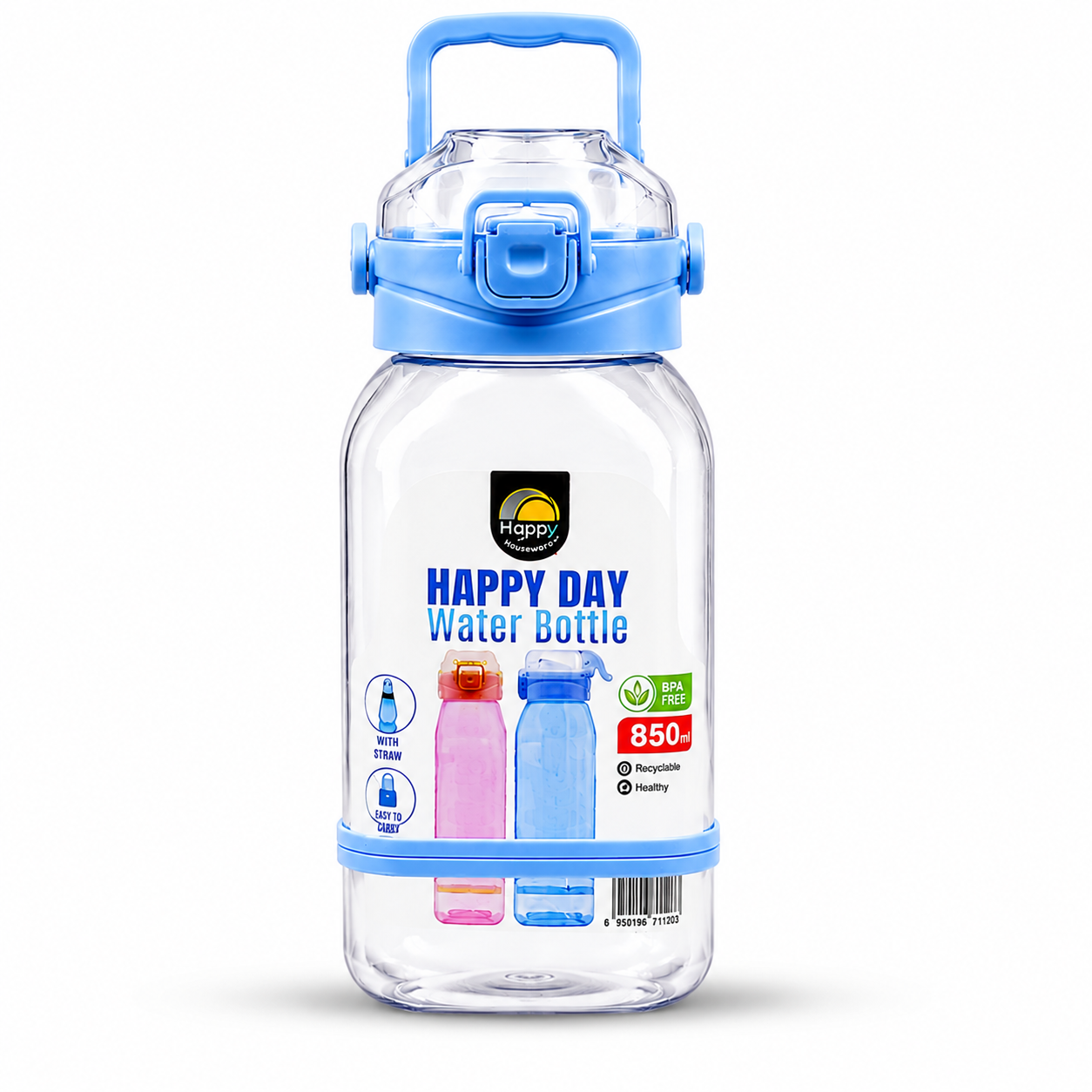 850ml Happy Day Water Bottle with Straw & Carry Handle