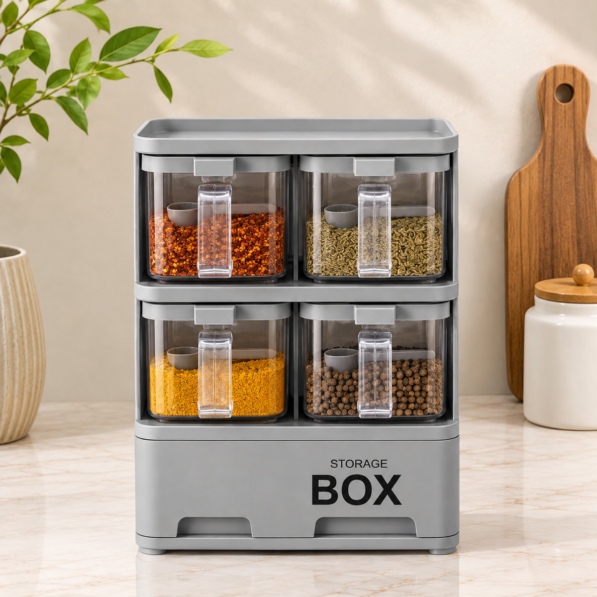 Premium 4-Compartment Spice & Kitchen Storage Box
