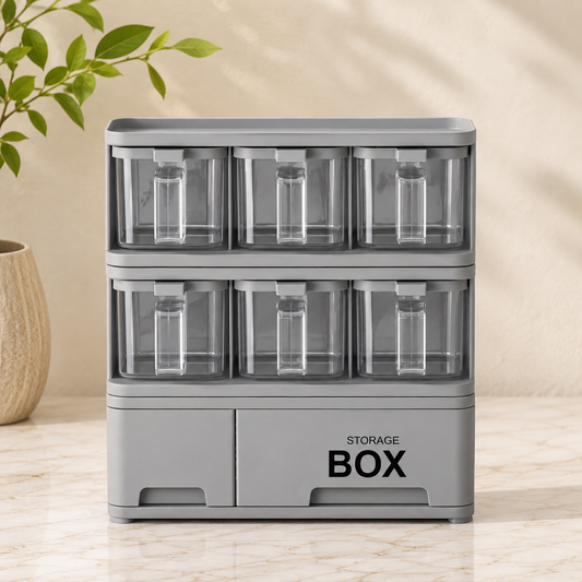 Premium 6-Compartment Masala Box & Spice Storage Organizer