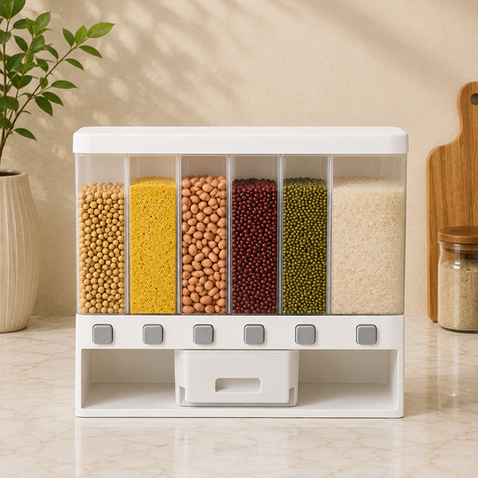 Premium 6-Grid Dal, Rice & Grain Storage Organizer