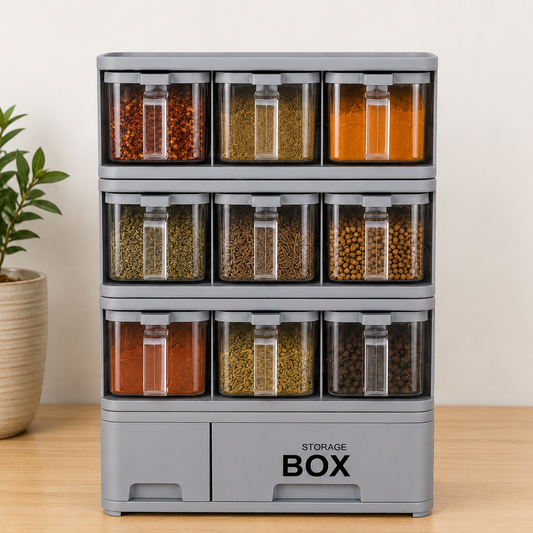 Premium 9-Compartment Masala Box & Spice Storage Organizer