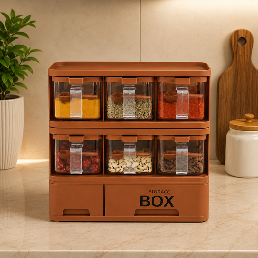 Premium 6-Compartment Masala Box & Spice Storage Organizer