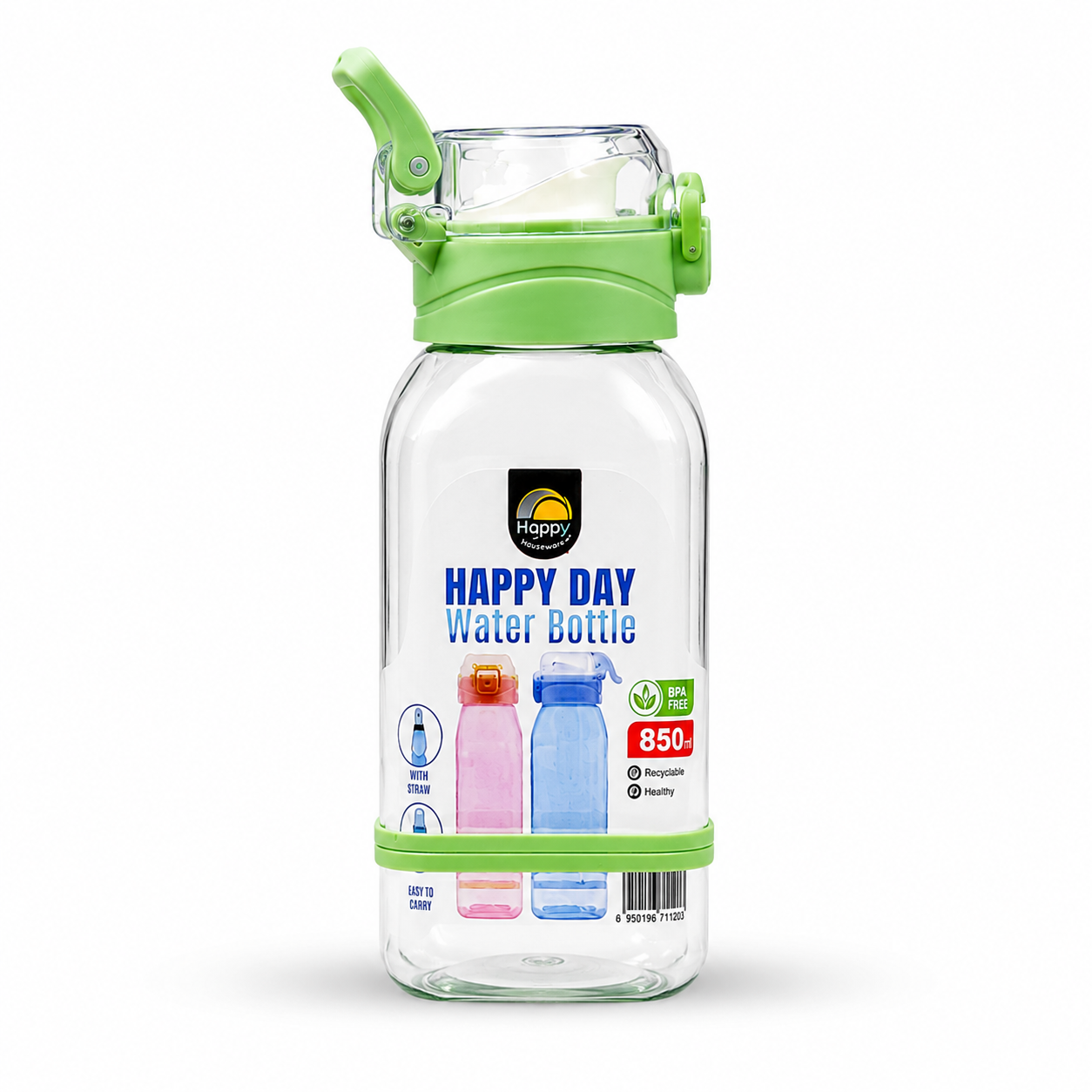 850ml Happy Day Water Bottle with Straw & Carry Handle