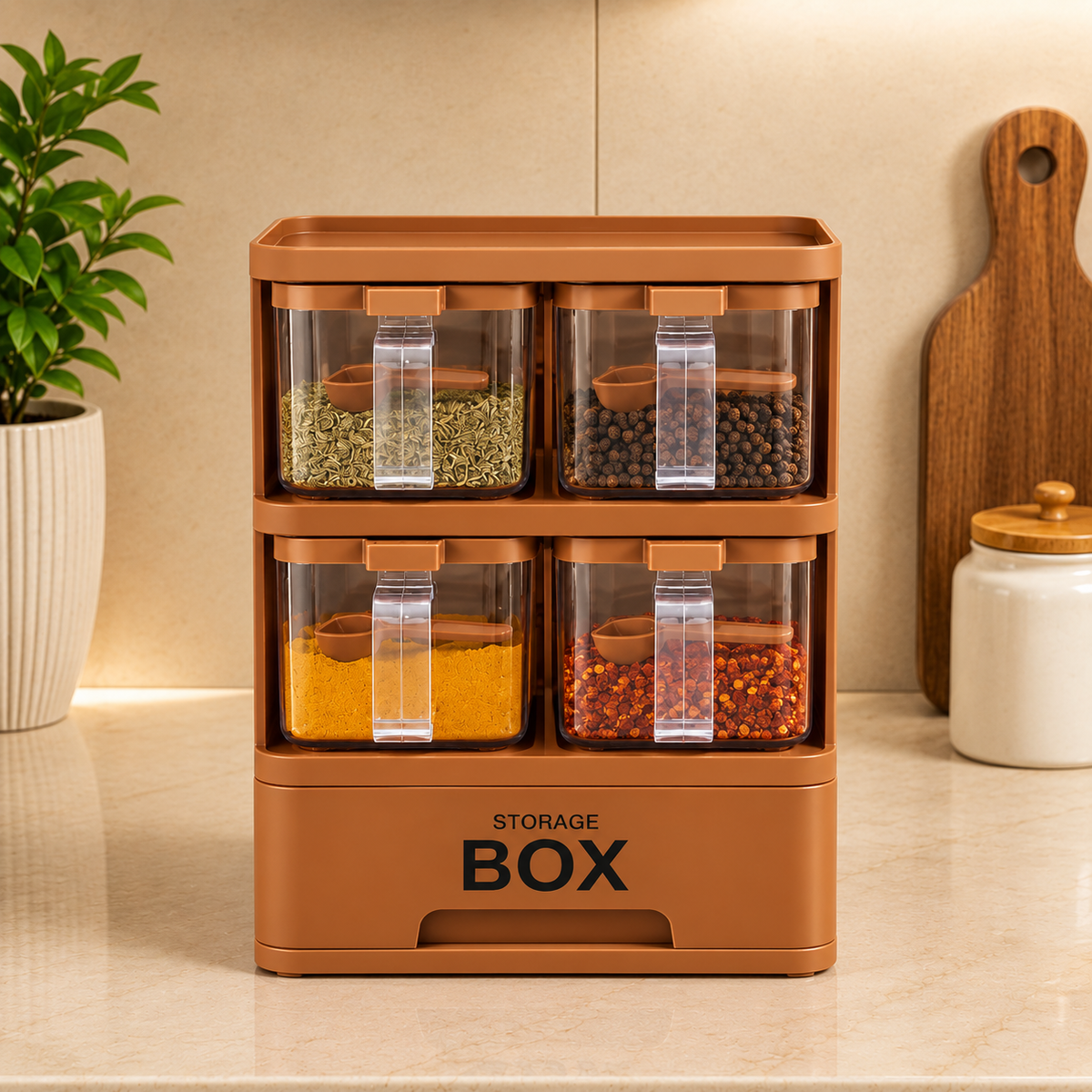 Premium 4-Compartment Spice & Kitchen Storage Box