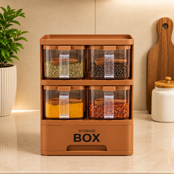 Premium 4-Compartment Spice & Kitchen Storage Box