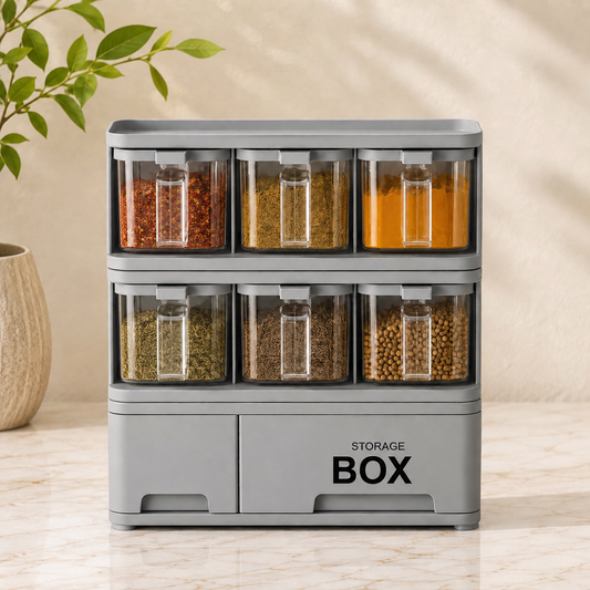Premium 6-Compartment Masala Box & Spice Storage Organizer